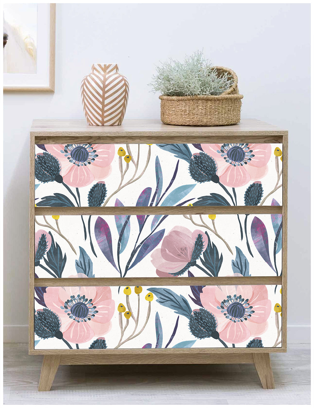 Floralplus Wallpaper Peel and Stick Peach Floral Modern Boho Removable Wall Mural Self Adhesive Bedroom Living Room Bathroom Nursery