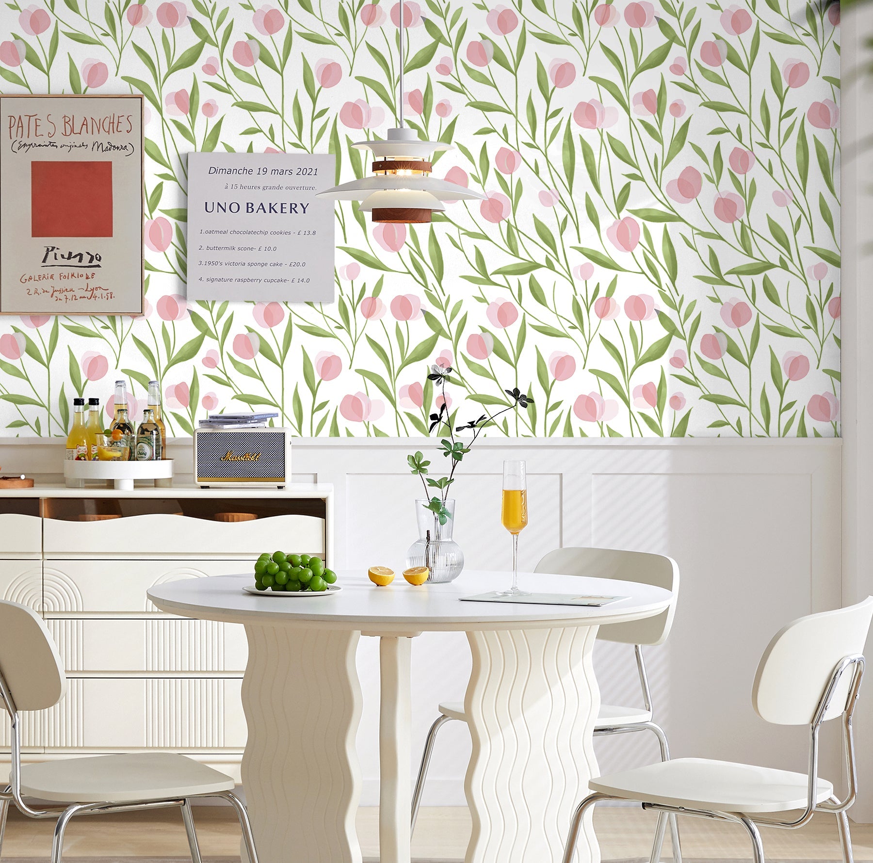 Floralplus Wallpaper Peel and Stick Pink Green Botanical Floral Watercolor Flower Wall Decor Modern Removable Wallpaper Self Adhesive Wall Mural for Bedroom Living Room Nursery Bathroom