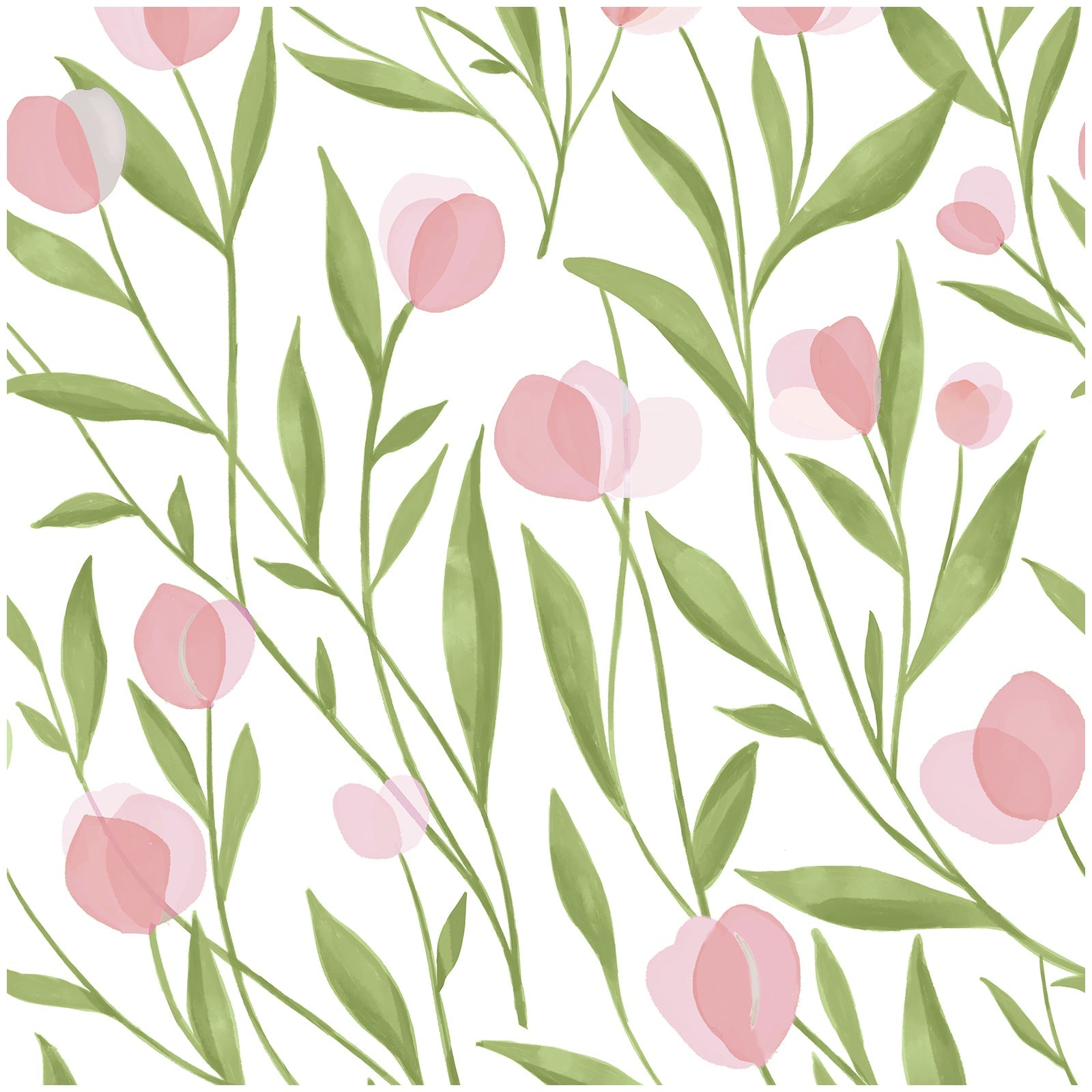 Floralplus Wallpaper Peel and Stick Pink Green Botanical Floral Watercolor Flower Wall Decor Modern Removable Wallpaper Self Adhesive Wall Mural for Bedroom Living Room Nursery Bathroom