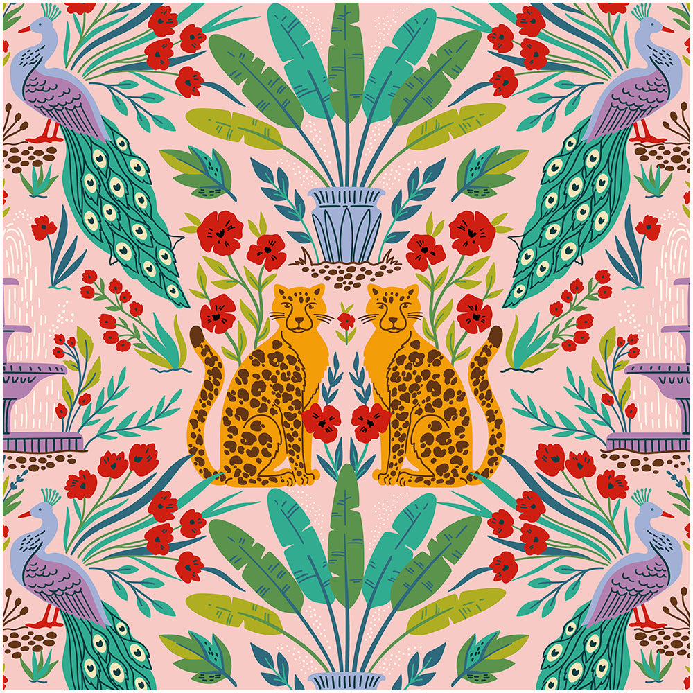 Floralplus Wallpaper Peel and Stick Pink Jungle Leopard Peacock Kids Room Nursery Bathroom Removable Wall Mural