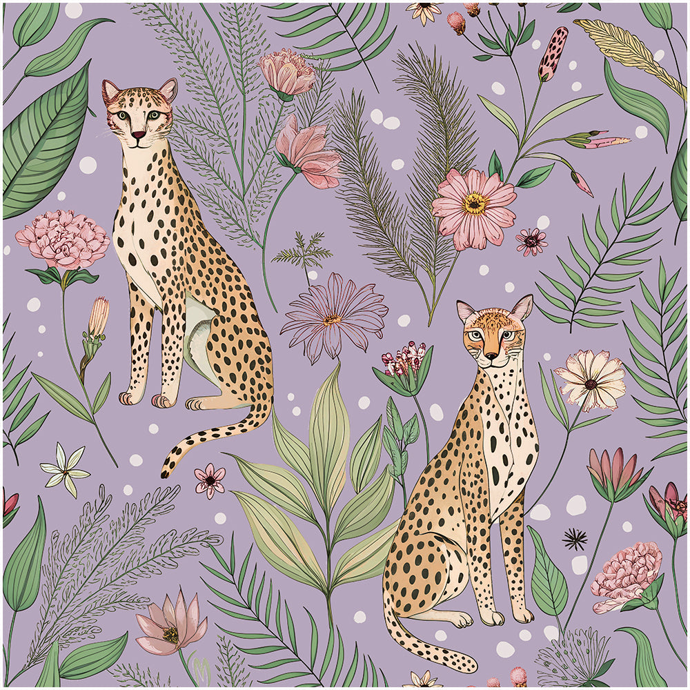 Floralplus Wallpaper Peel and Stick Purple Leopard Jungle Floral Removable Wall Mural Nursery Kids Room Decor