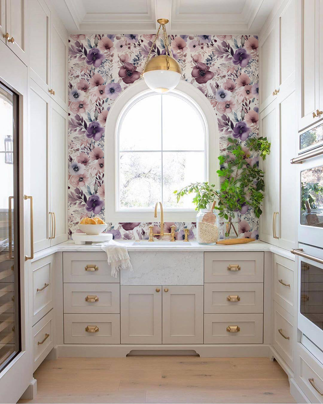 Floralplus Wallpaper Peel and Stick Purple Watercolor Floral Mural Romantic Boho Flower Removable Wall Decor for Bedroom Living Room Bathroom Nursery