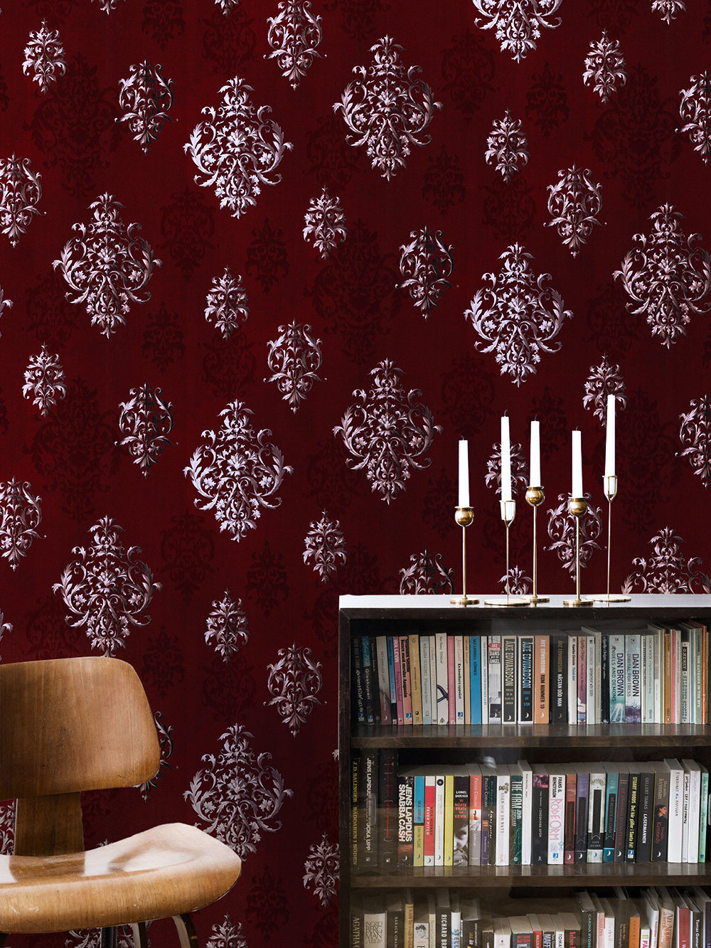 Floralplus Wallpaper Peel and Stick Red Damask Baroque Vintage Wall Decor Living Room Bedroom Removable Mural