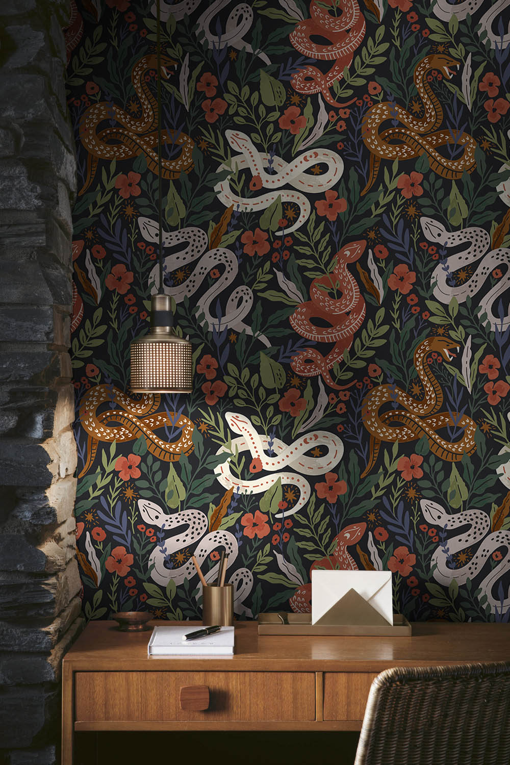 Floralplus Wallpaper Peel and Stick Snake Floral Dark Botanical Jungle Wall Decor Bedroom Living Room Bathroom Removable Mural