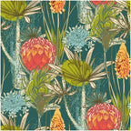 Floralplus Wallpaper Peel and Stick Tropical Botanical Teal Green Orange Floral Jungle Wall Decor Bathroom Bedroom Removable Self Adhesive Mural
