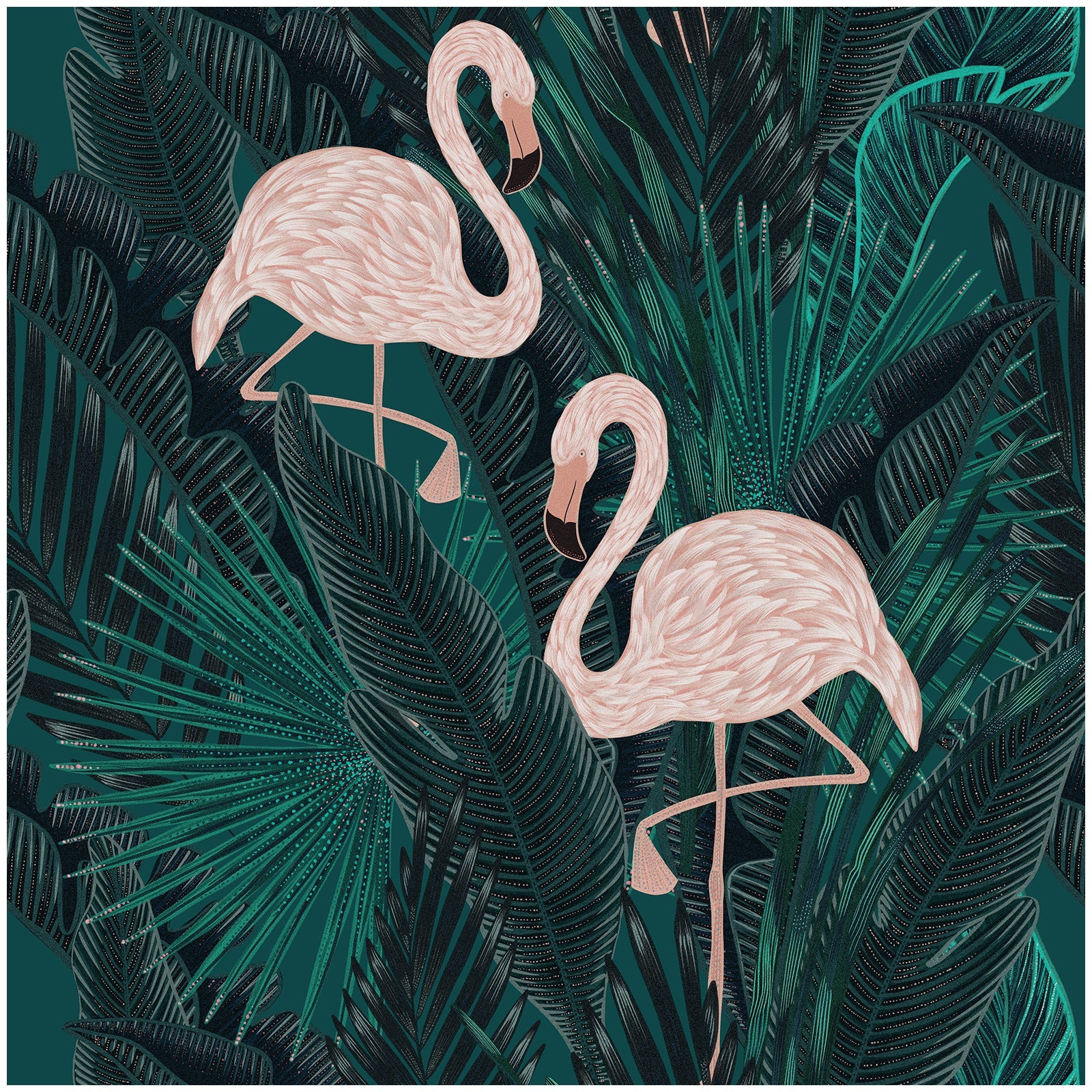 Floralplus Wallpaper Peel and Stick Tropical Flamingo Dark Green Jungle Leaf Wall Decor Bedroom Bathroom Nursery Removable Mural