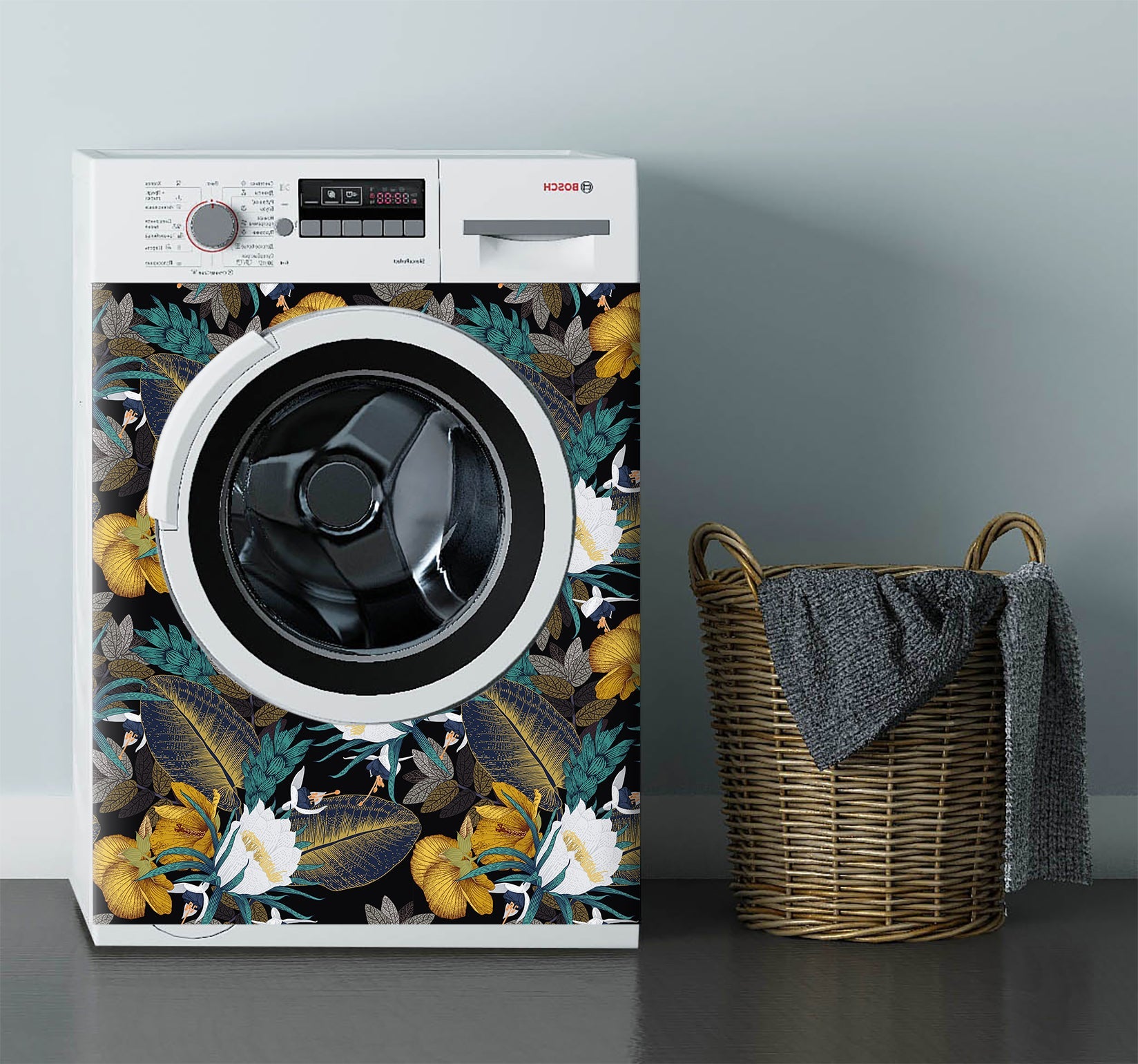 Floralplus Wallpaper Peel and Stick Tropical Floral Black Gold Navy Banana Leaf Jungle Wall Decor Bedroom Bathroom Removable Mural