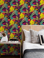 Floralplus Wallpaper Peel and Stick Tropical Floral Boho Colorful Botanical Jungle Wall Decor Bedroom Bathroom Nursery Removable Mural