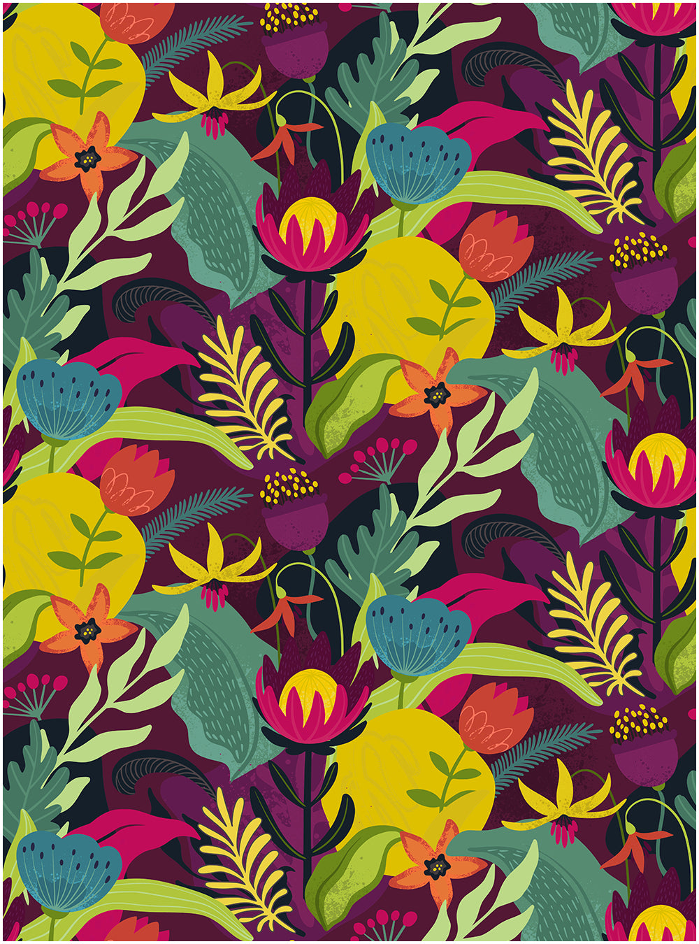 Floralplus Wallpaper Peel and Stick Tropical Floral Boho Colorful Botanical Jungle Wall Decor Bedroom Bathroom Nursery Removable Mural