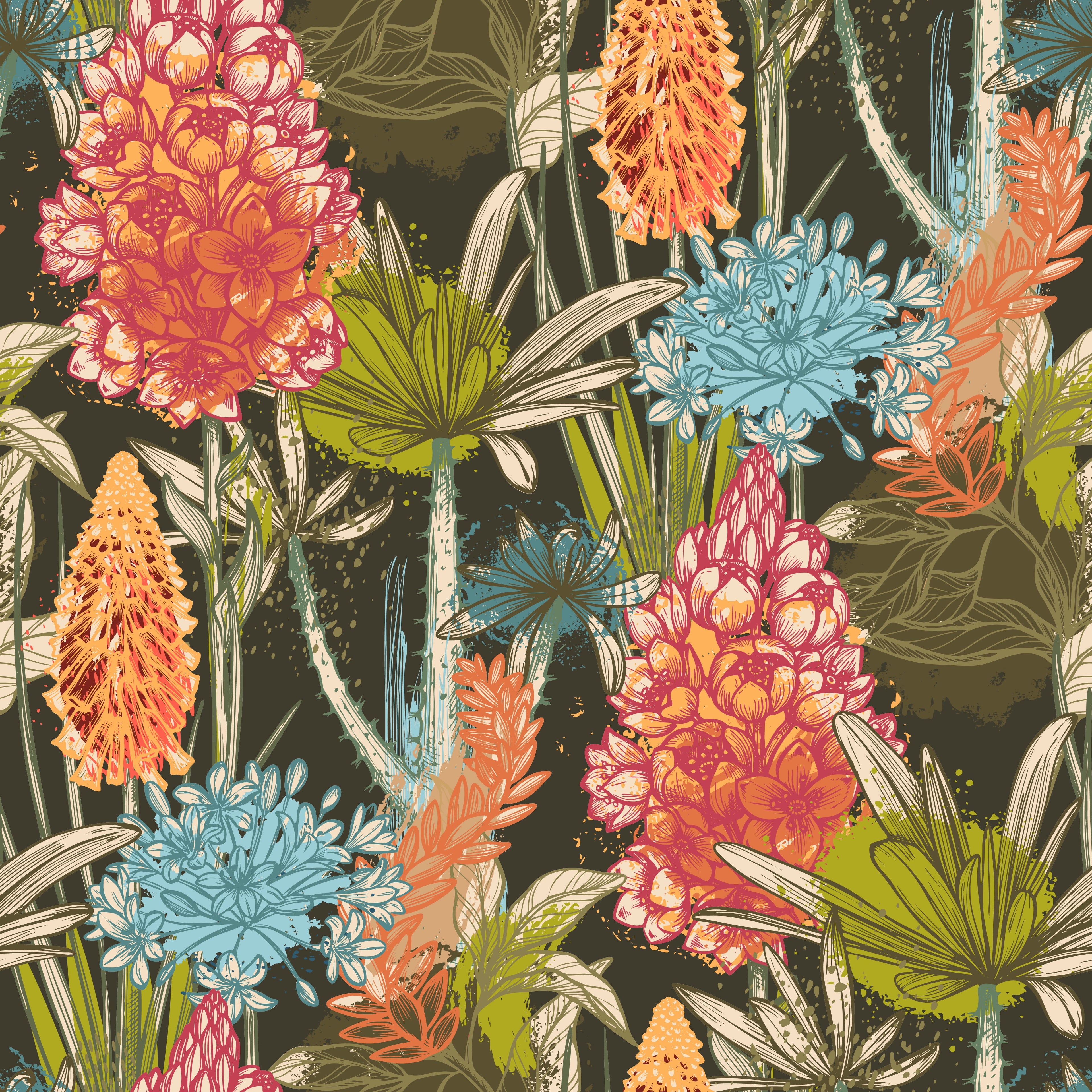 Floralplus Wallpaper Peel and Stick Tropical Jungle Colorful Floral Boho Botanical Dark Removable Mural Bathroom Bedroom Accent Wall Decor