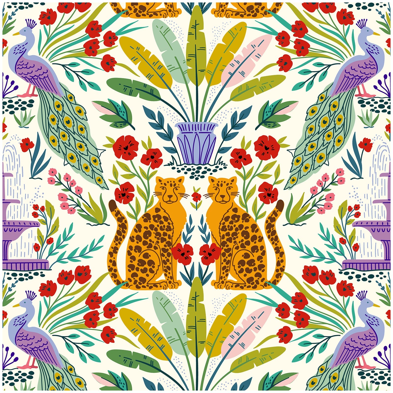 Floralplus Wallpaper Peel and Stick Tropical Leopard Peacock Jungle Cream Wall Decor Nursery Kids Room Bathroom Removable Mural