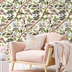 Floralplus Wallpaper Peel and Stick Vintage Bird Floral Cream Botanical Chinoiserie Removable Wall Decor for Bedroom Bathroom Nursery Living Room