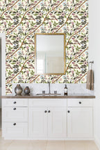 Floralplus Wallpaper Peel and Stick Vintage Bird Floral Cream Botanical Chinoiserie Removable Wall Decor for Bedroom Bathroom Nursery Living Room