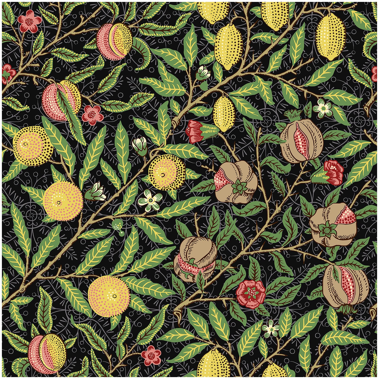 Floralplus Wallpaper Peel and Stick Vintage Fruit Botanical Black Wall Decor Retro Lemon Pomegranate Leaf Removable Self Adhesive Wall Mural for Bedroom Living Room