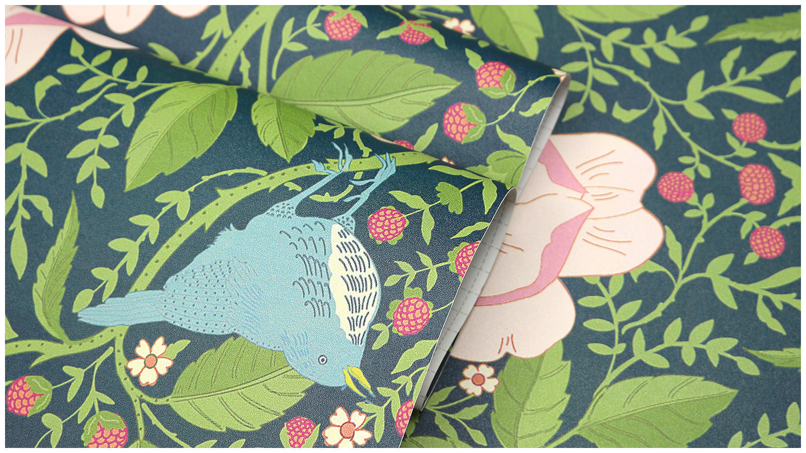 Floralplus Wallpaper Peel and Stick Vintage Teal Bird Floral Berry Botanical Wall Mural Removable Cottagecore Bedroom Bathroom Nursery Decor