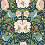 Floralplus Wallpaper Peel and Stick Vintage Teal Bird Floral Berry Botanical Wall Mural Removable Cottagecore Bedroom Bathroom Nursery Decor