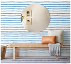 Floralplus Wallpaper Peel and Stick Watercolor Blue Stripe Coastal Nautical Wall Decor Bathroom Kids Room Nursery Removable Mural