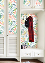 Floralplus Wallpaper Peel and Stick Watercolor Botanical Green Yellow Pink Floral Removable Wall Mural for Bedroom Living Room Bathroom