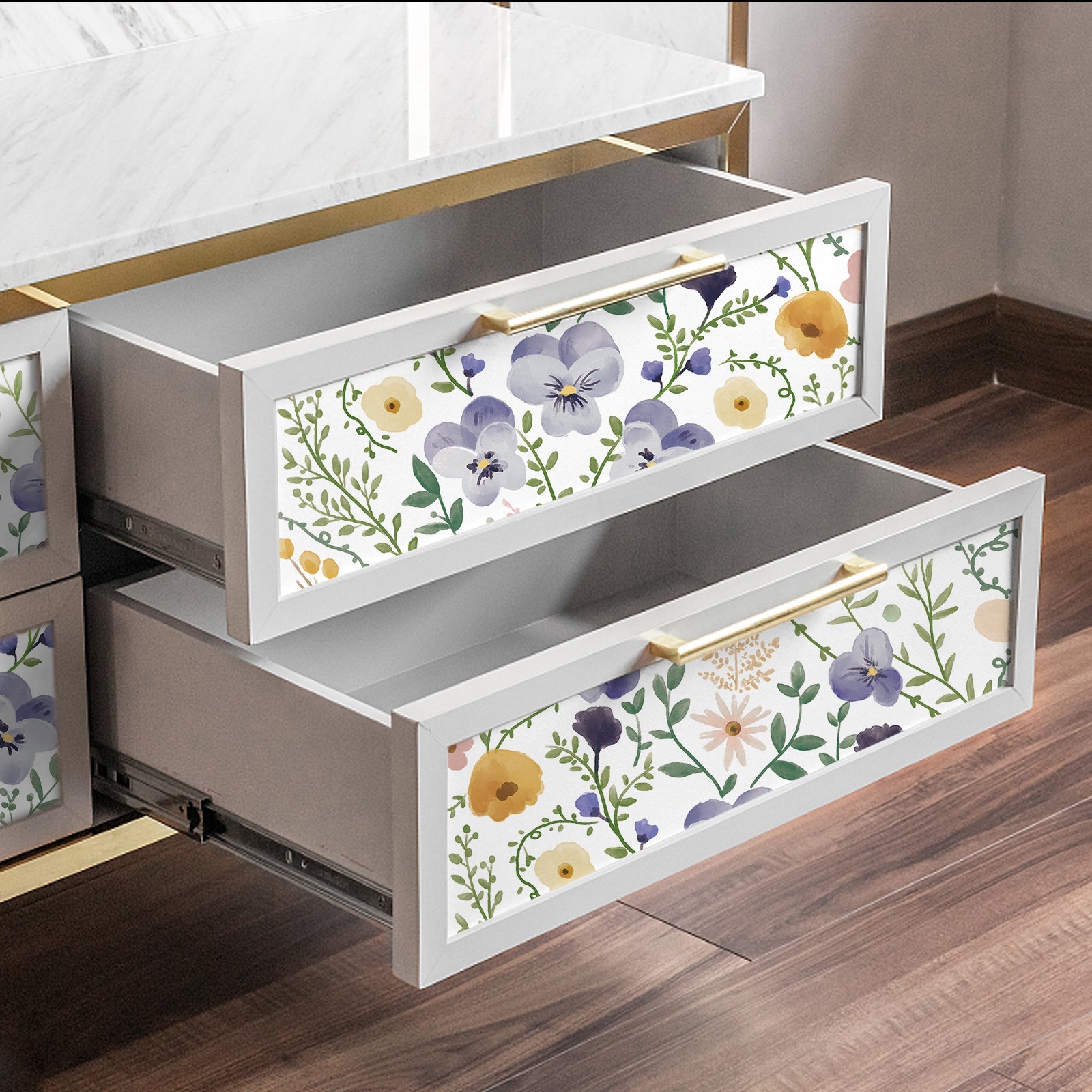 Floralplus Wallpaper Peel and Stick Watercolor Floral Pastel Green Purple Yellow Cottagecore Wall Decor Bedroom Bathroom Nursery Removable Mural