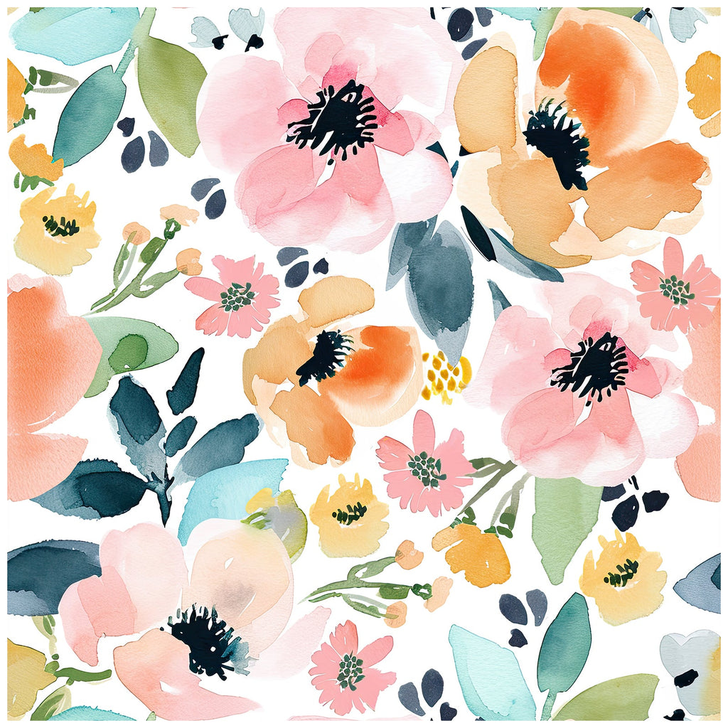 Floralplus Wallpaper Peel and Stick Watercolor Floral Pastel Orange Pink Removable Self Adhesive Wall Mural for Bedroom Bathroom Nursery