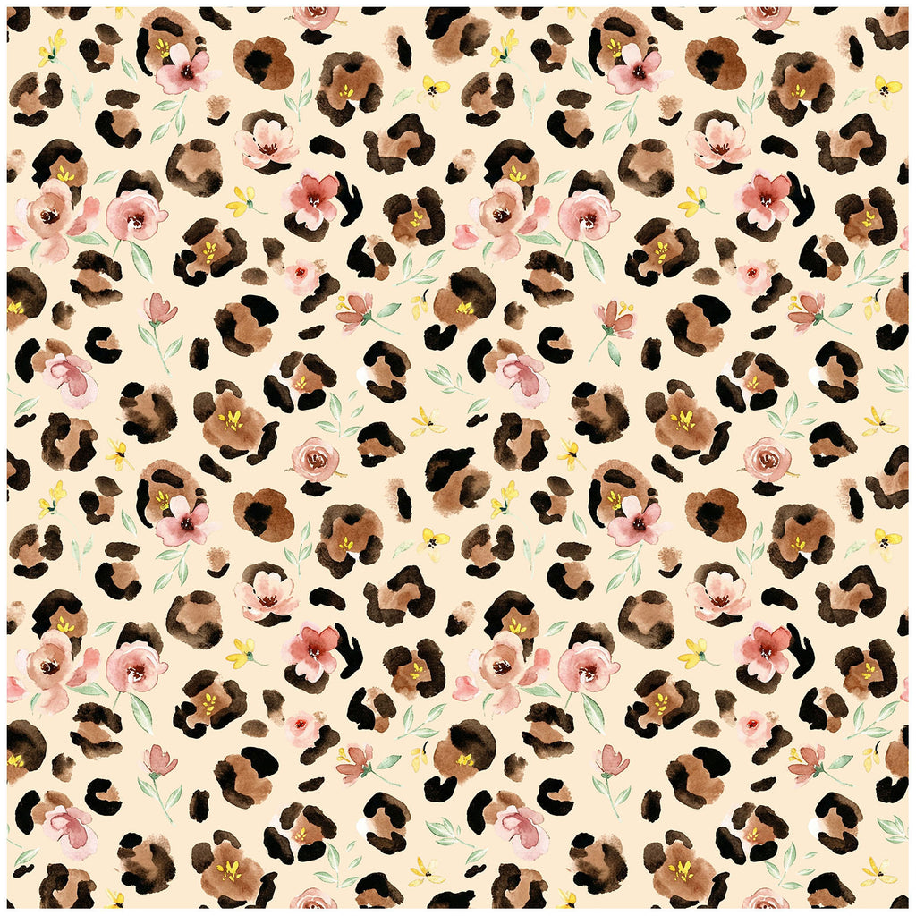Floralplus Wallpaper Peel and Stick Watercolor Leopard Floral Beige Wall Decor Boho Blush Pink Flower Removable Self Adhesive Wall Mural for Nursery Bedroom