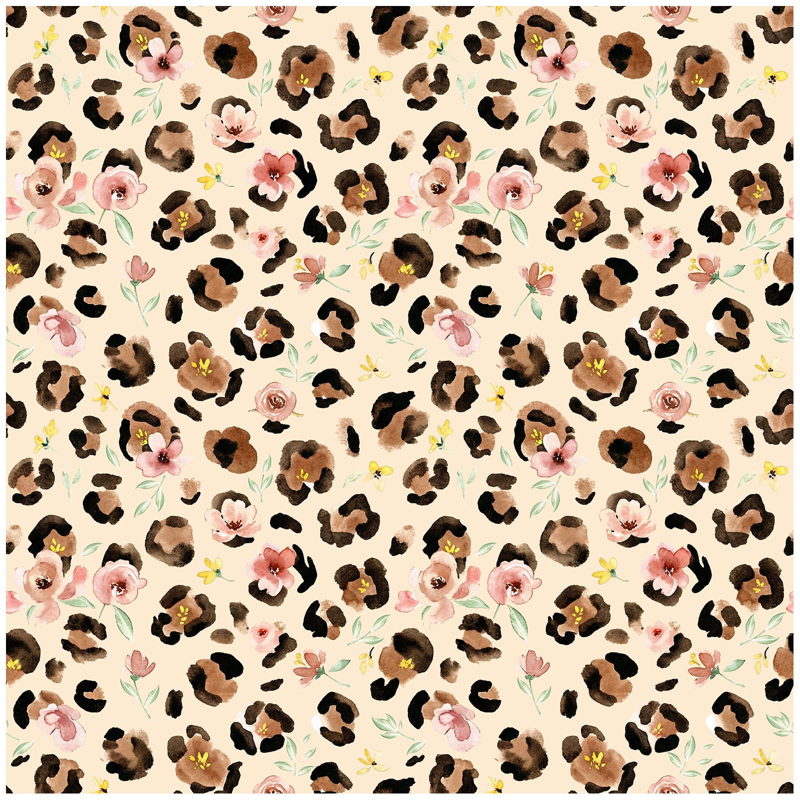 Floralplus Wallpaper Peel and Stick Watercolor Leopard Floral Beige Wall Decor Boho Blush Pink Flower Removable Self Adhesive Wall Mural for Nursery Bedroom