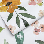 Floralplus Wallpaper Peel and Stick White Floral Boho Yellow Peach Green Watercolor Botanical Wall Decor Removable Self Adhesive Wall Mural for Bedroom Living Room Nursery Bathroom