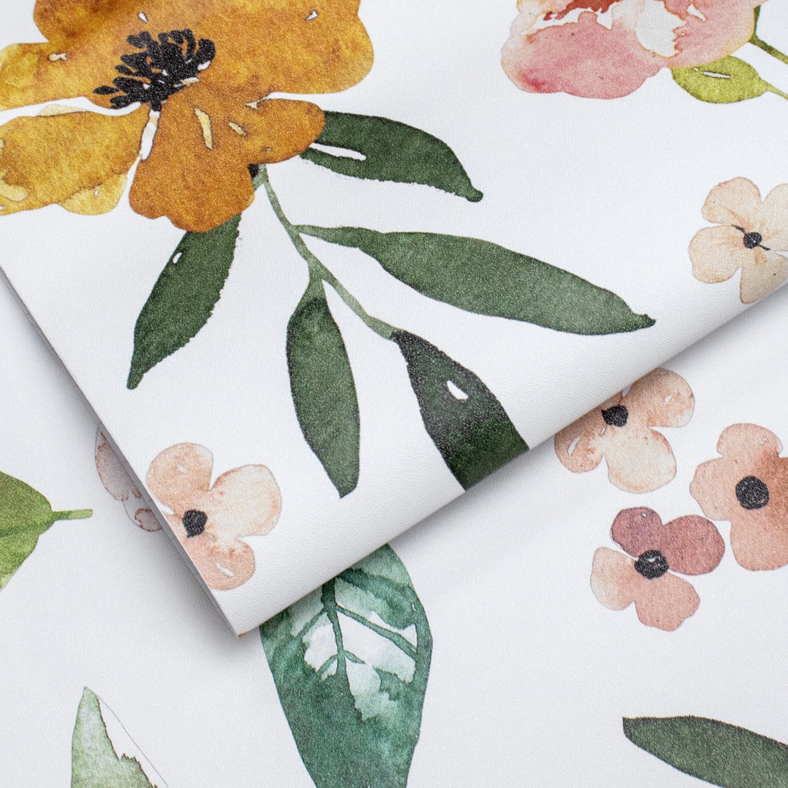Floralplus Wallpaper Peel and Stick White Floral Boho Yellow Peach Green Watercolor Botanical Wall Decor Removable Self Adhesive Wall Mural for Bedroom Living Room Nursery Bathroom