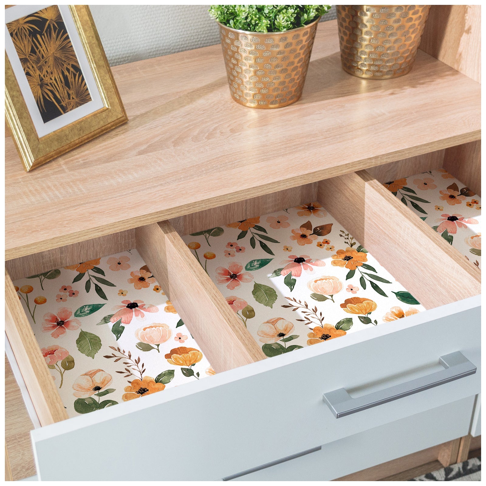 Floralplus Wallpaper Peel and Stick White Floral Boho Yellow Peach Green Watercolor Botanical Wall Decor Removable Self Adhesive Wall Mural for Bedroom Living Room Nursery Bathroom