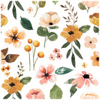 Floralplus Wallpaper Peel and Stick White Floral Boho Yellow Peach Green Watercolor Botanical Wall Decor Removable Self Adhesive Wall Mural for Bedroom Living Room Nursery Bathroom