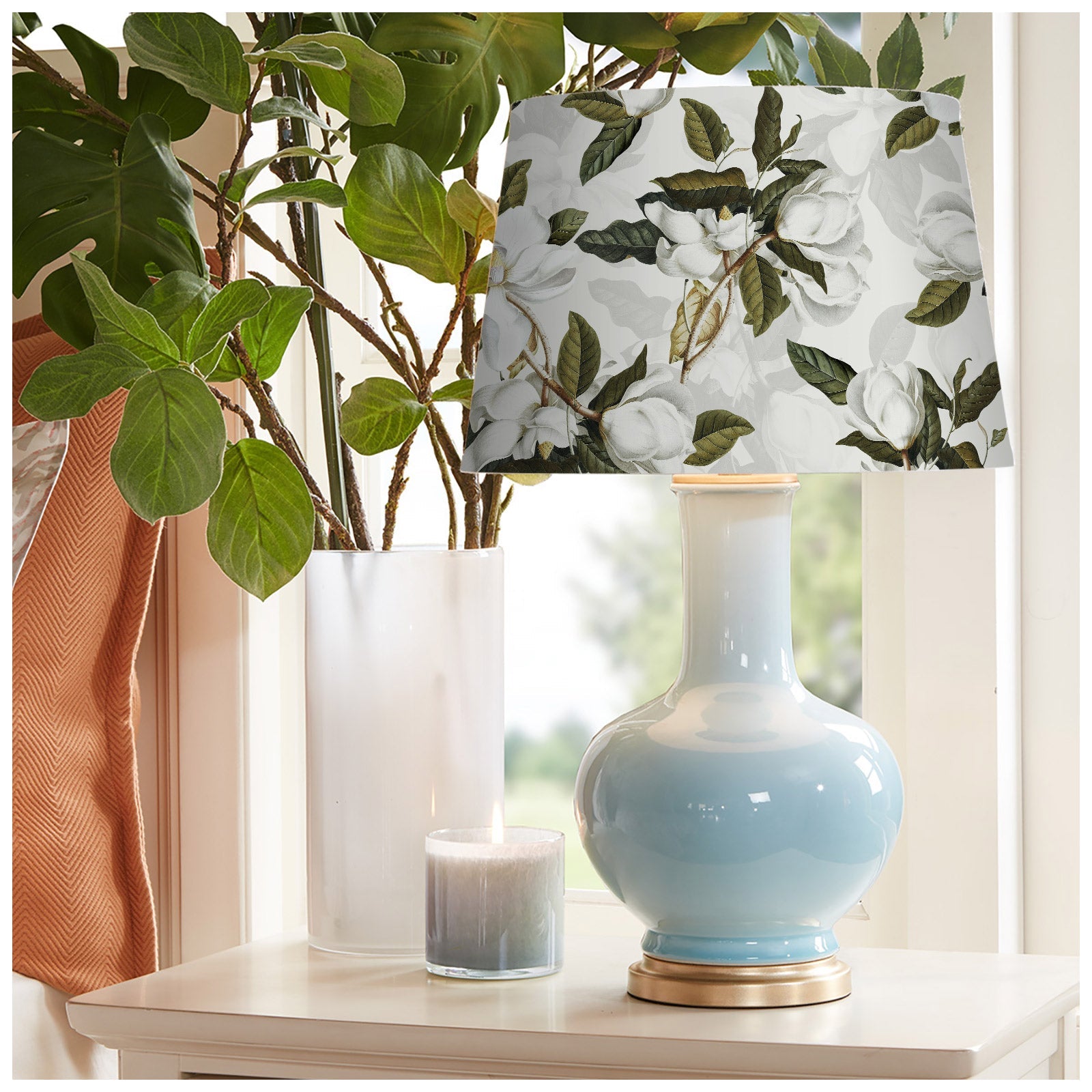 Floralplus Wallpaper Peel and Stick White Magnolia Floral Removable Wall Mural Self Adhesive Botanical Living Room Bedroom Bathroom Decor