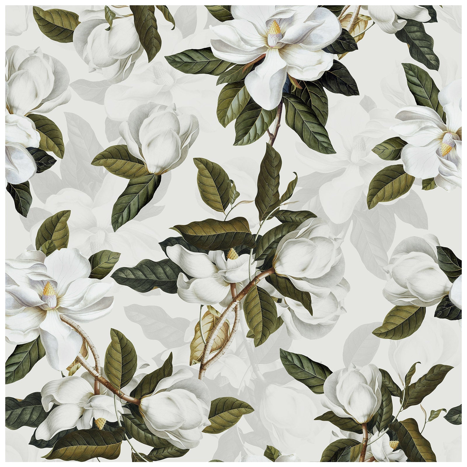Floralplus Wallpaper Peel and Stick White Magnolia Floral Removable Wall Mural Self Adhesive Botanical Living Room Bedroom Bathroom Decor