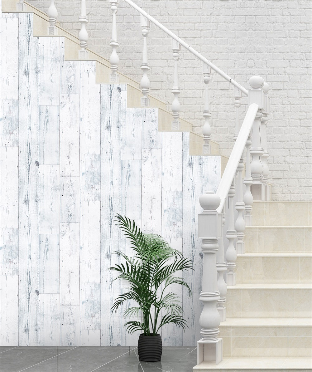 Floralplus Wallpaper Peel and Stick White Wood Plank Shiplap Rustic Farmhouse Faux Panel Bedroom Bathroom Kitchen Removable Wall Mural