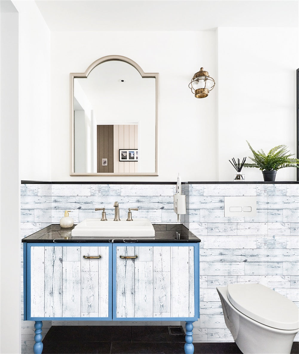 Floralplus Wallpaper Peel and Stick White Wood Plank Shiplap Rustic Farmhouse Faux Panel Bedroom Bathroom Kitchen Removable Wall Mural