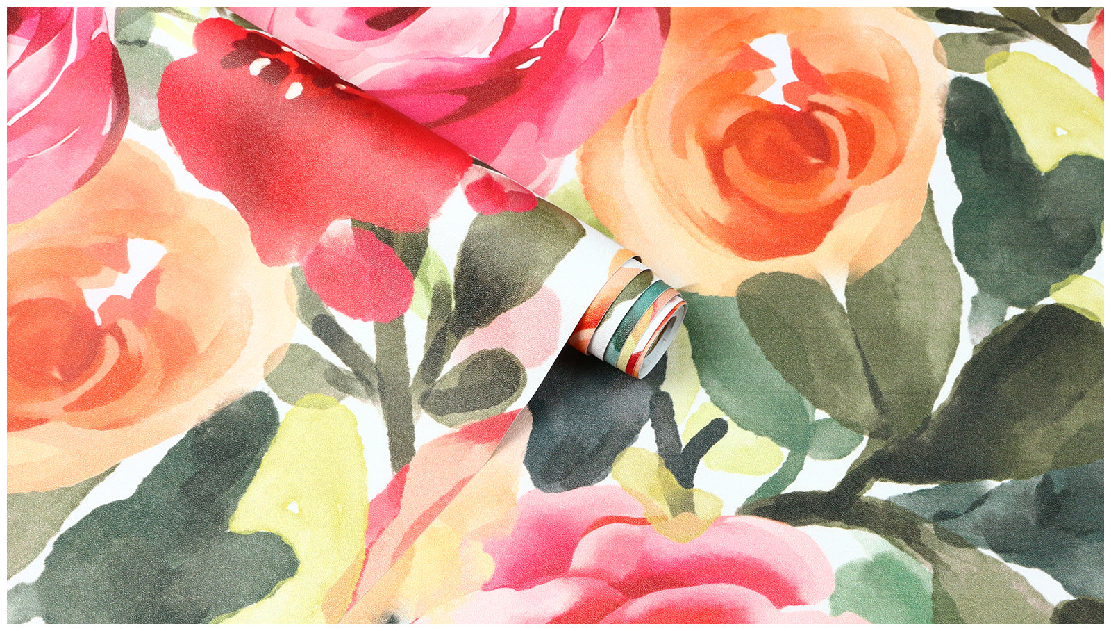 Floralplus Watercolor Rose Peel and Stick Wallpaper, Colorful Floral Removable Wall Mural for Bedroom Living Room Nursery