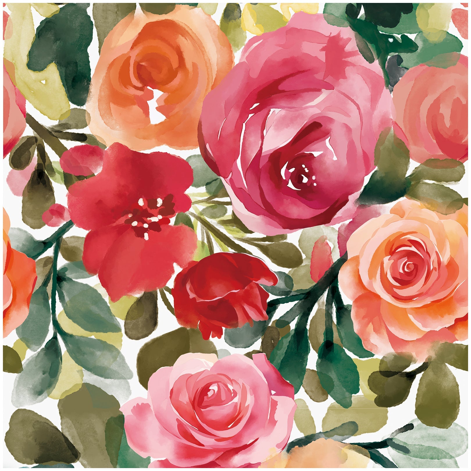 Floralplus Watercolor Rose Peel and Stick Wallpaper, Colorful Floral Removable Wall Mural for Bedroom Living Room Nursery