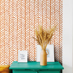Modern Striped Peel and Paste Wallpaper Herringbone Orange Vinyl self-Adhesive Decoration