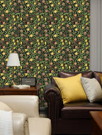 Floralplus Wallpaper Peel and Stick Vintage Fruit Botanical Black Wall Decor Retro Lemon Pomegranate Leaf Removable Self Adhesive Wall Mural for Bedroom Living Room