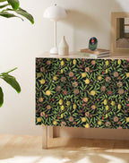 Floralplus Wallpaper Peel and Stick Vintage Fruit Botanical Black Wall Decor Retro Lemon Pomegranate Leaf Removable Self Adhesive Wall Mural for Bedroom Living Room