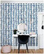 Floralplus Boho Blue Chevron Leaf Peel and Stick Wallpaper Bohemian Removable Wall Decor for Living Room Bedroom