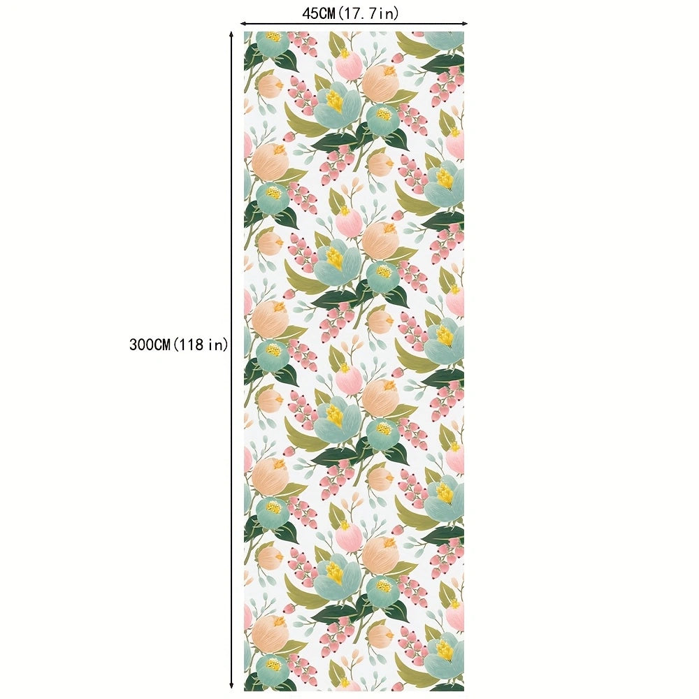 Floralplus Peel and Stick Wallpaper Pastel Floral Pink Mint Green Boho Removable Wall Mural for Bedroom Living Room Home Decor